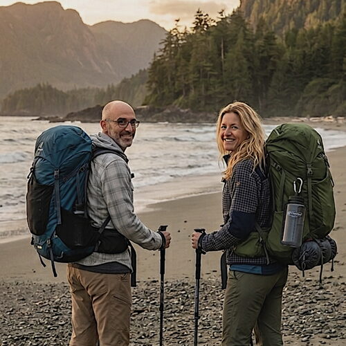 Happy and her husband backpacking